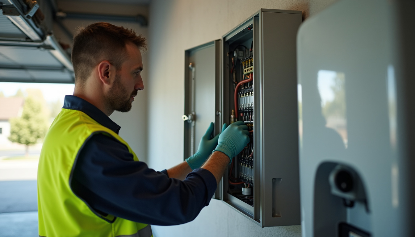 Technicien en train de vérifier un tableau électrique avant l'installation d'une borne de recharge
