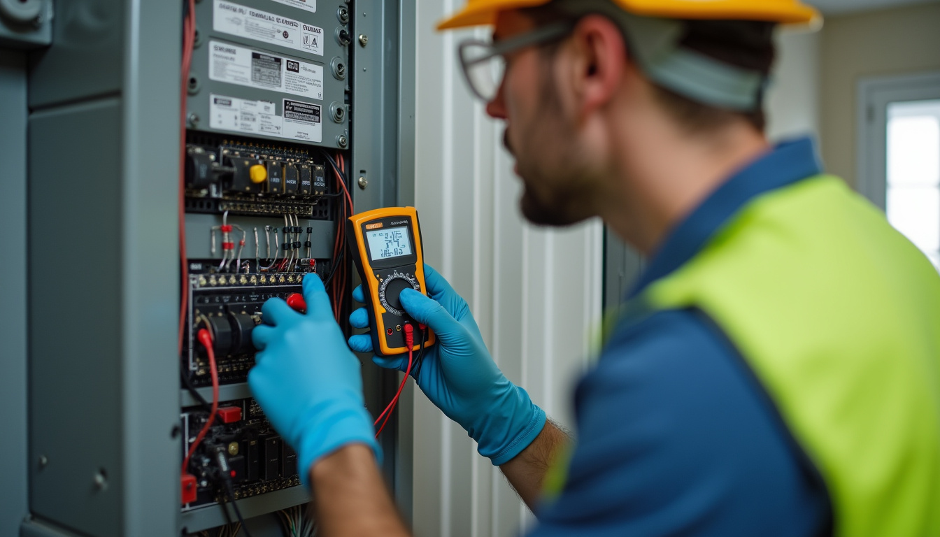 Technicien en train de vérifier un tableau électrique lors d'une installation de borne de recharge