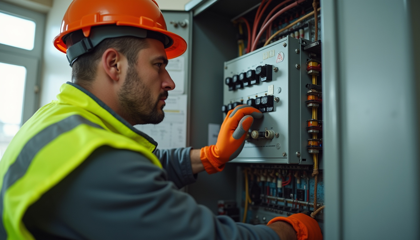 Technicien en train de vérifier un tableau électrique pour l'installation d'une borne de recharge à Ermont