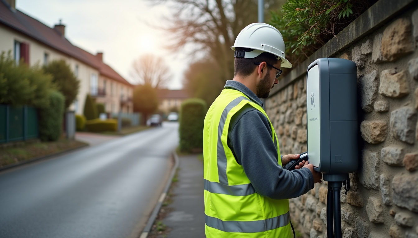 Technicien en train de vérifier une borne de recharge à Corcoué-sur-Logne