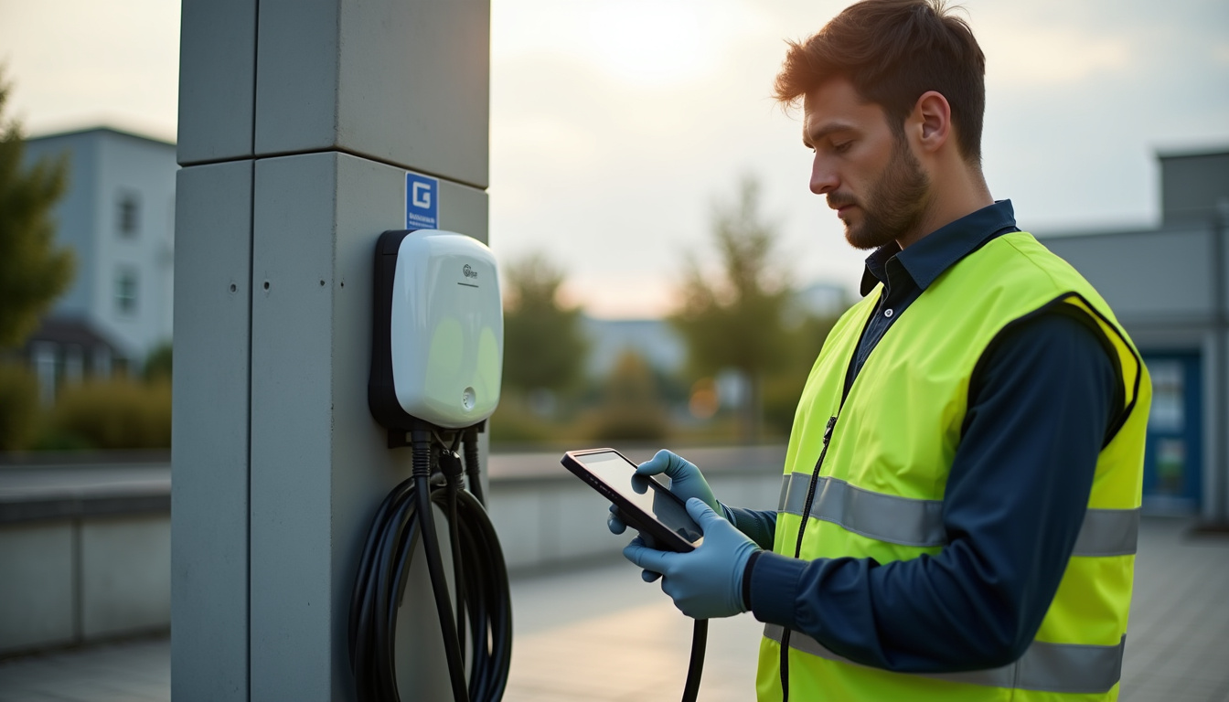 Technicien en train de vérifier une borne de recharge à Gœrsdorf