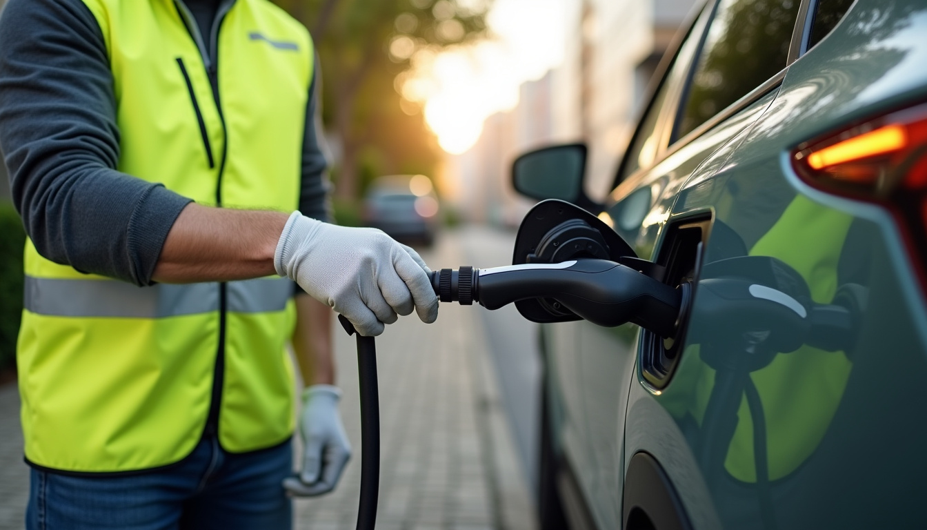 Technicien en train de vérifier une borne de recharge électrique à Cinqueux