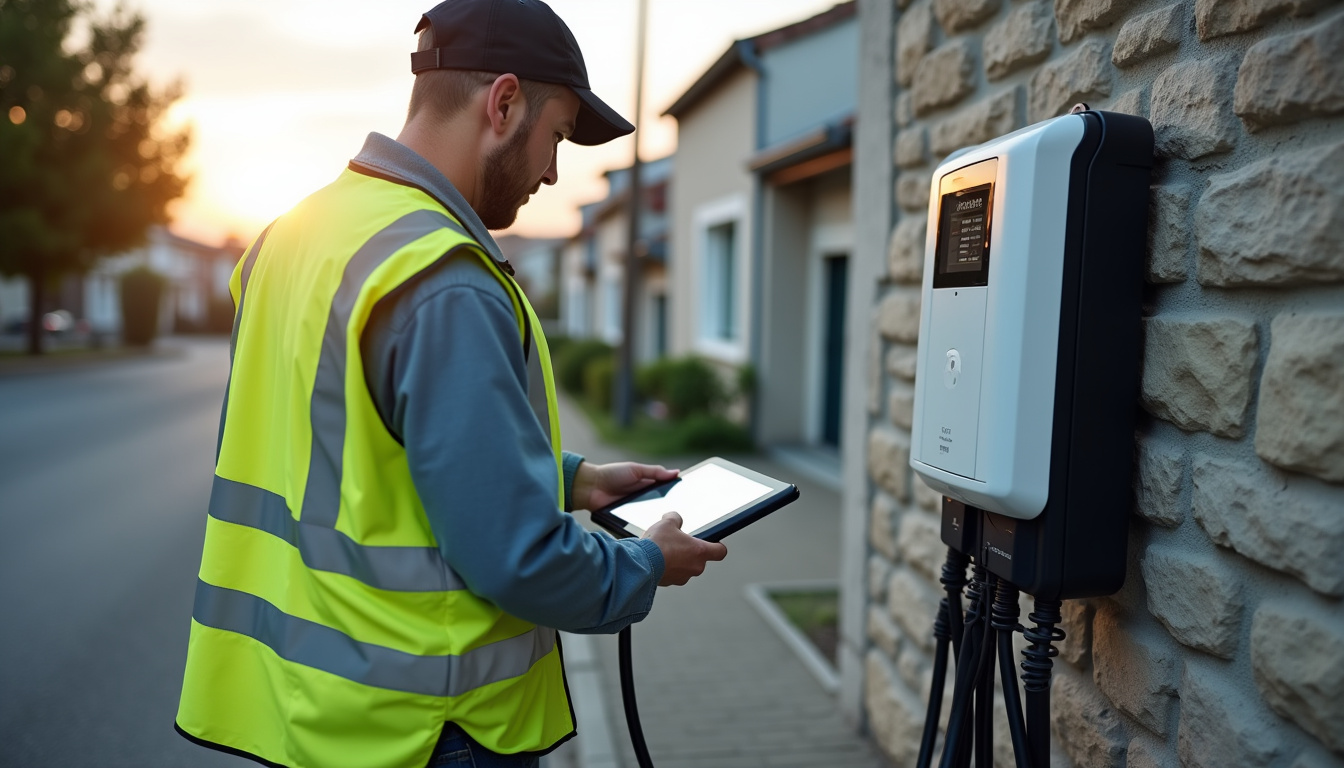 Technicien en train de vérifier une borne de recharge électrique à Cintré