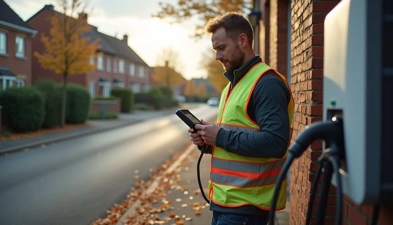 Technicien en train de vérifier une borne de recharge électrique à La Mothe-Saint-Héray