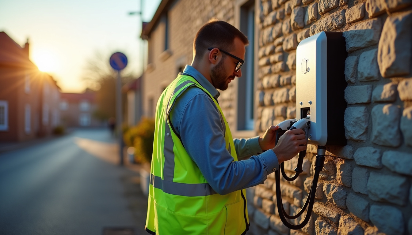 Technicien en train de vérifier une borne de recharge électrique à Morfontaine