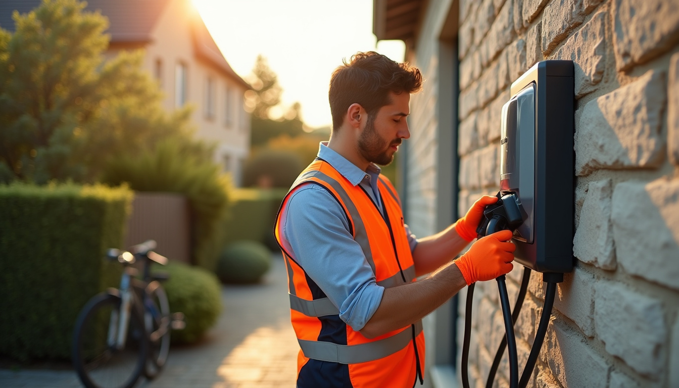 Technicien en train de vérifier une borne de recharge électrique à Oytier-Saint-Oblas