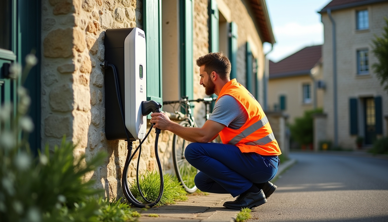 Technicien en train de vérifier une borne de recharge électrique à Roëzé-sur-Sarthe