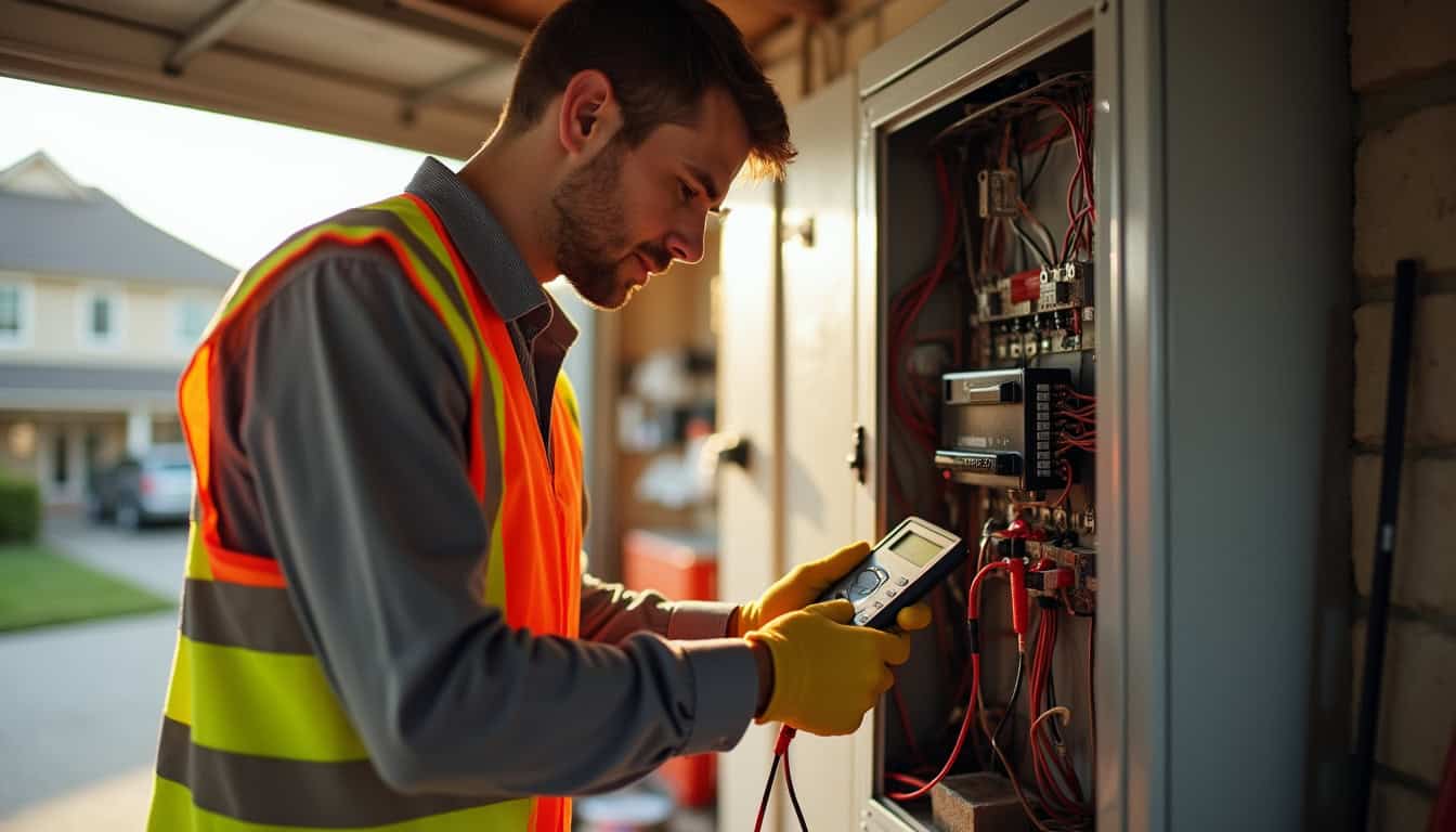 Technicien en train d'effectuer un audit électrique dans un domicile à Gretz-Armainvilliers