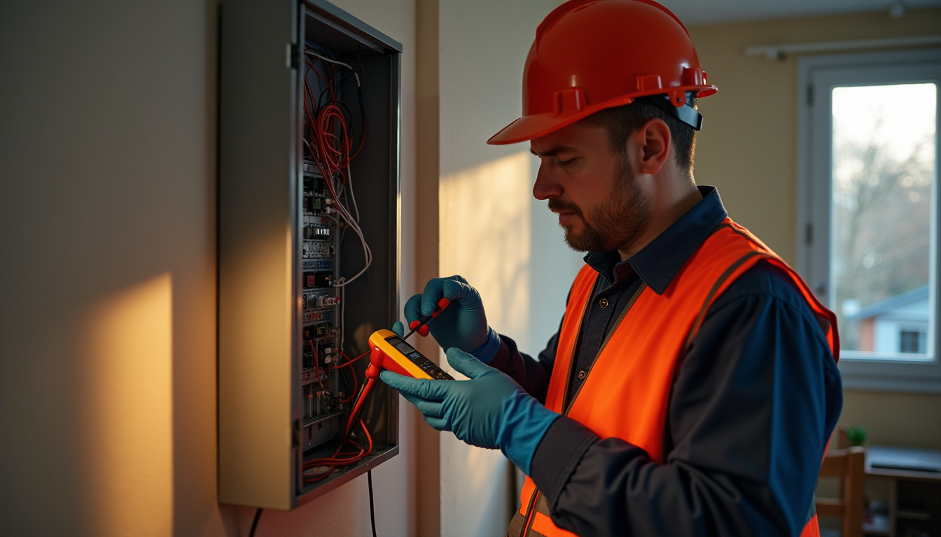 Technicien en train d'effectuer un diagnostic électrique sur un tableau dans une maison à Darnieulles