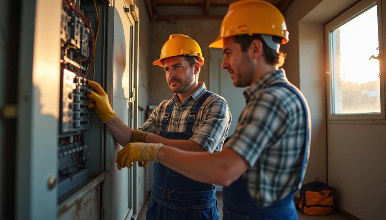 Technicien en train d'inspecter le tableau électrique d'une maison à Saint-Montan avant installation d'une borne de recharge
