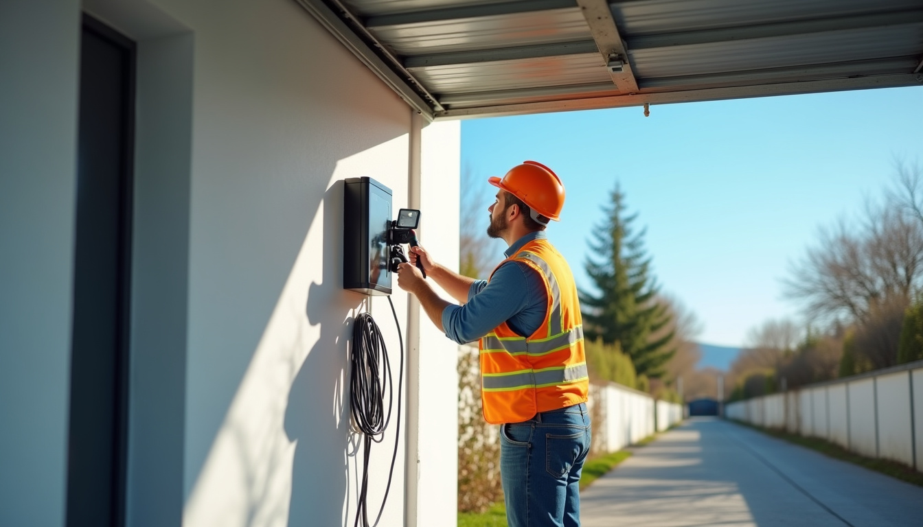 Technicien en train d’installer une borne de recharge à Ceyzériat