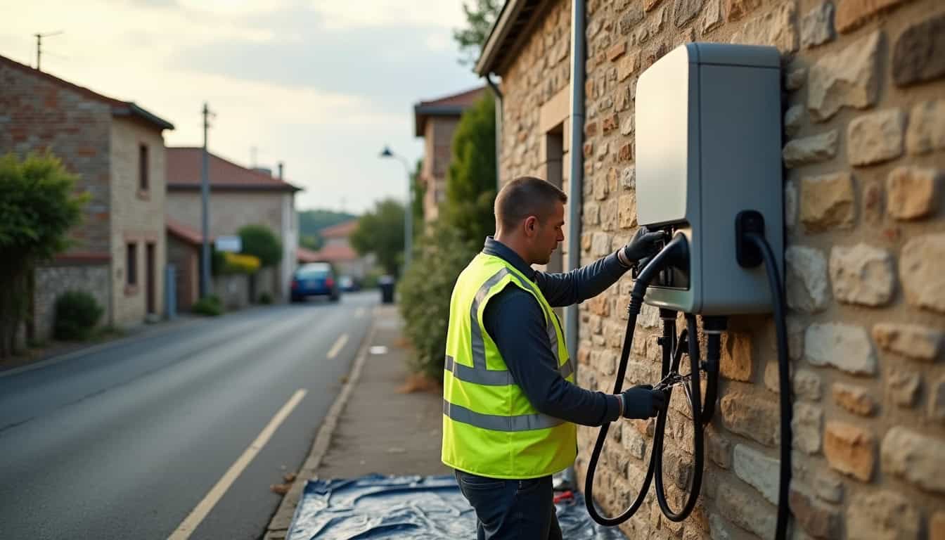 Technicien en train d'installer une borne de recharge à Selongey