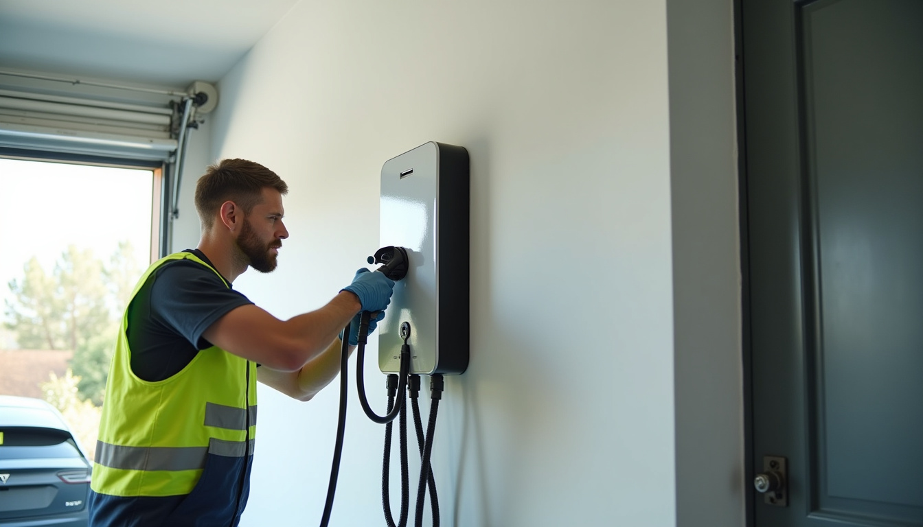 Technicien en train d'installer une borne de recharge électrique à Digne-les-Bains
