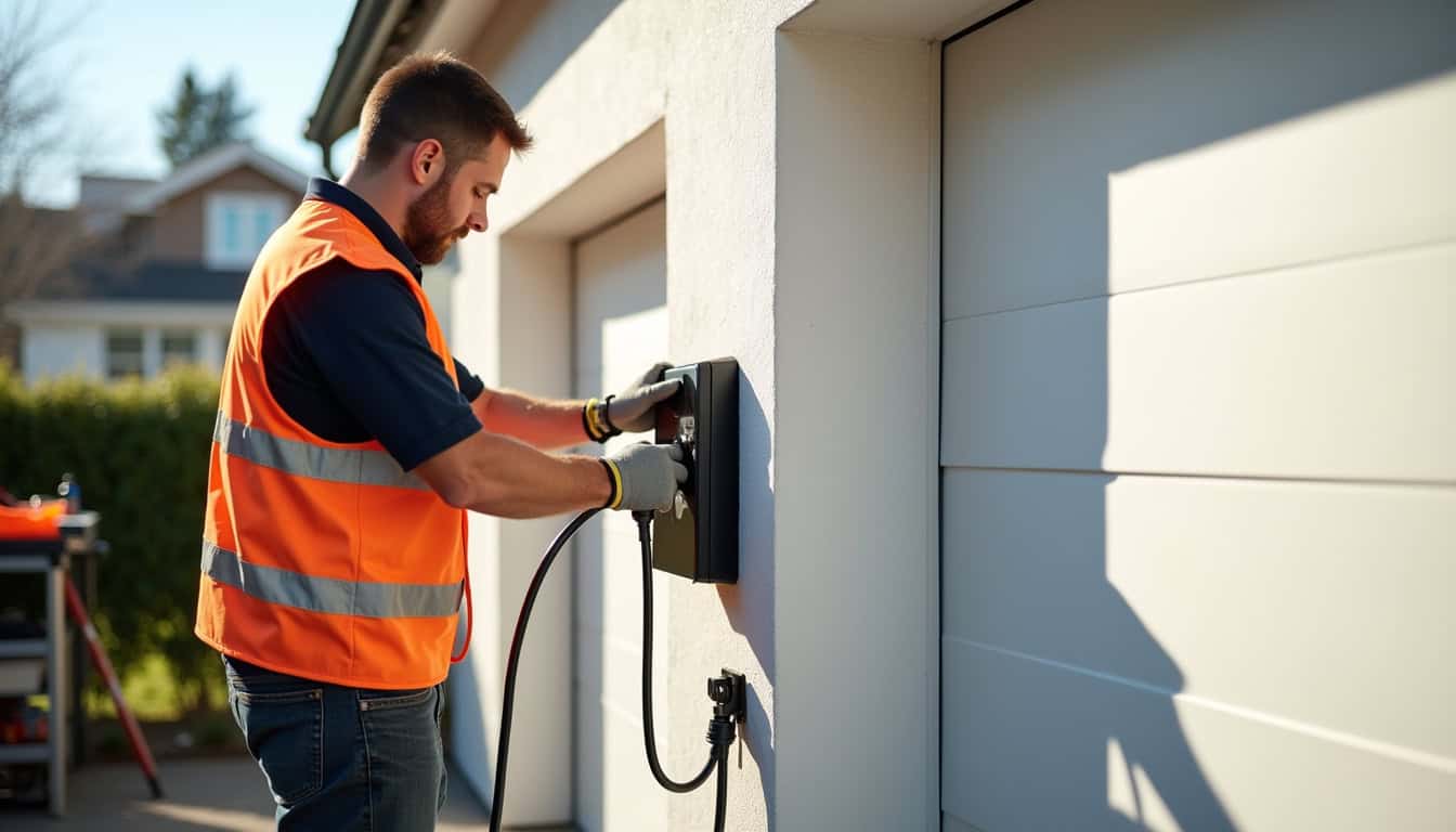 Technicien en train d'installer une borne de recharge électrique à Domarin