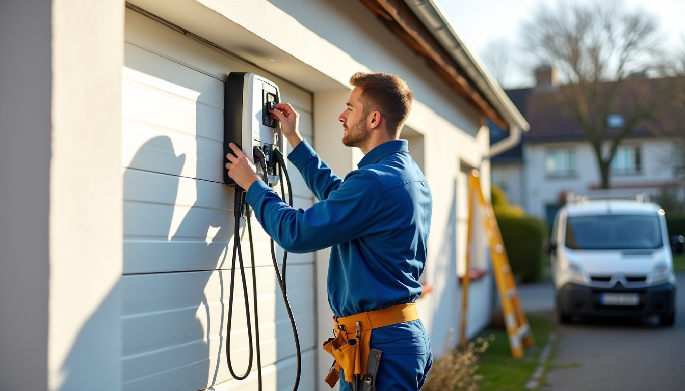 Technicien en train d'installer une borne de recharge électrique à Loriol-du-Comtat