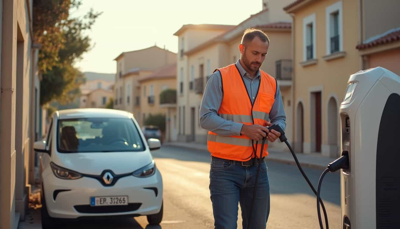 Technicien en train d'installer une borne de recharge électrique à proximité de La Seyne-sur-Mer