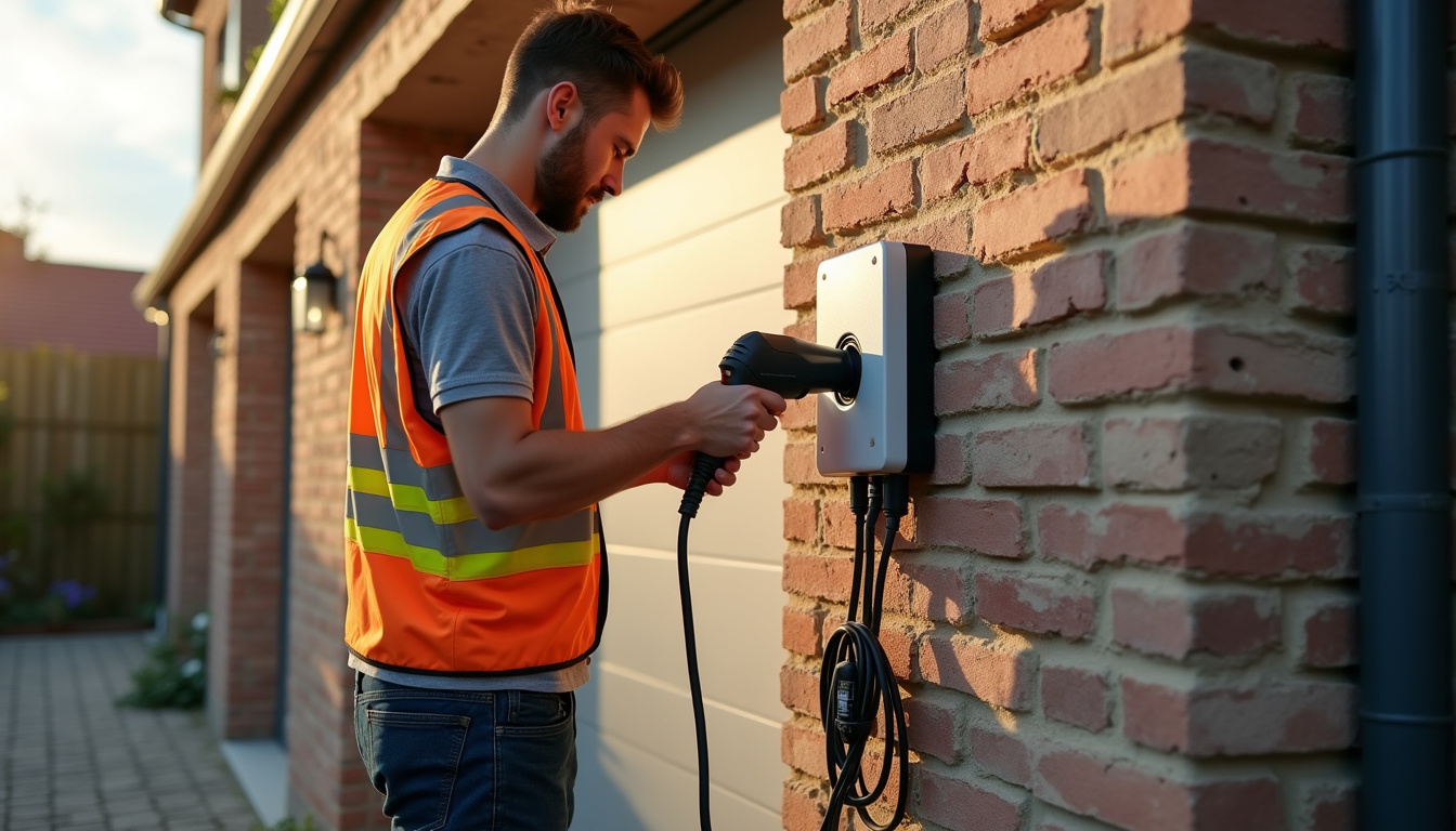 Technicien en train d'installer une borne de recharge murale à Attichy