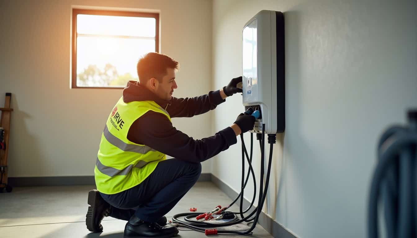 Technicien en train d'installer une borne de recharge murale à Woippy