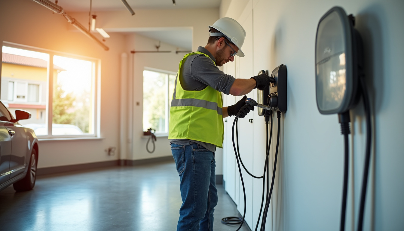 Technicien en train d'installer une borne électrique à Herrlisheim-près-Colmar