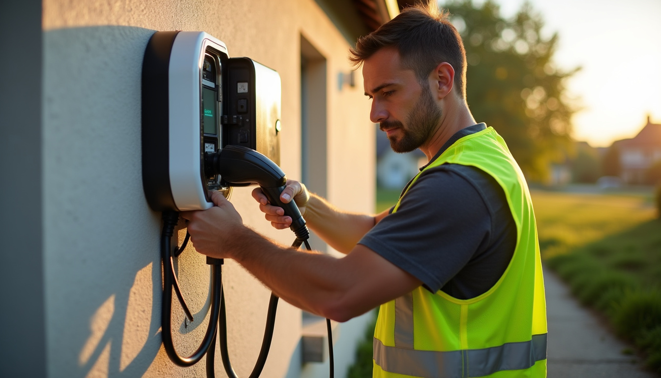 Technicien en train d'installer une borne électrique à Montfort-en-Chalosse