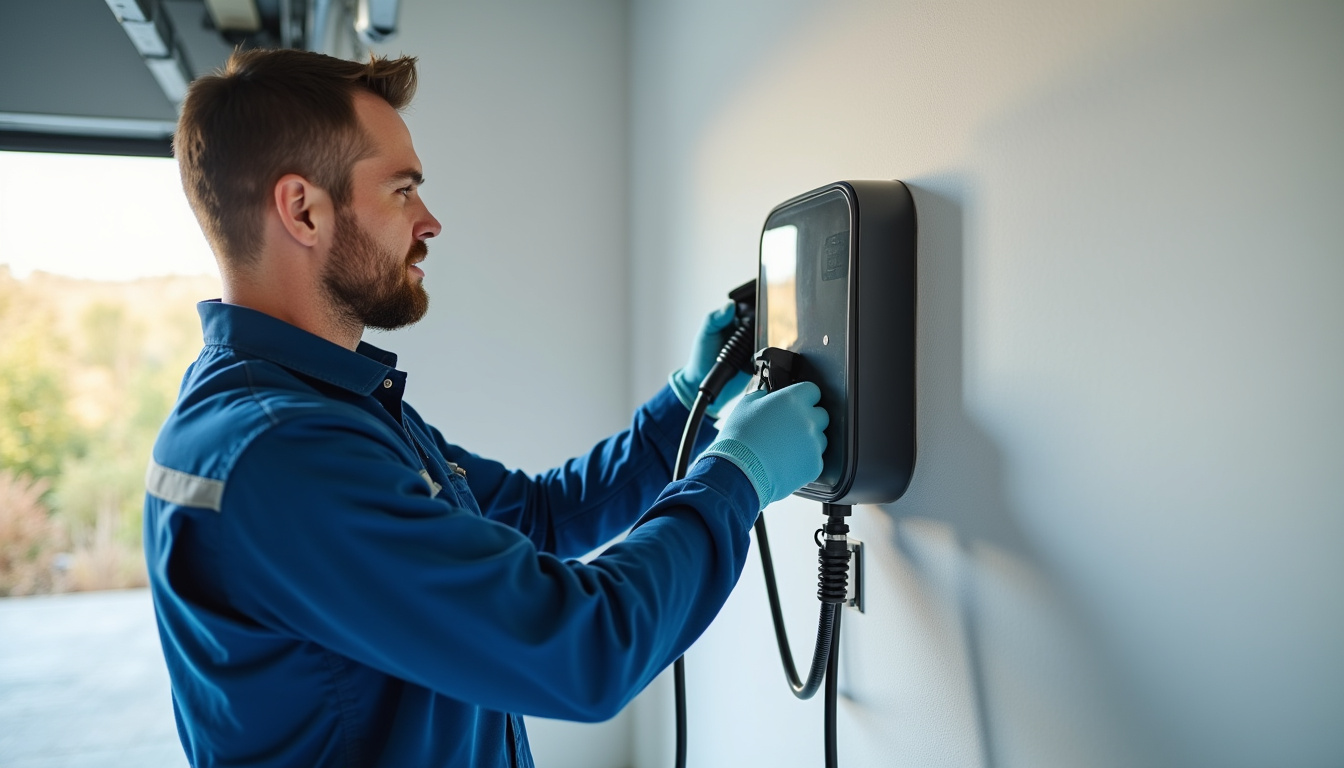 Technicien en train d'installer une borne électrique à Romorantin-Lanthenay