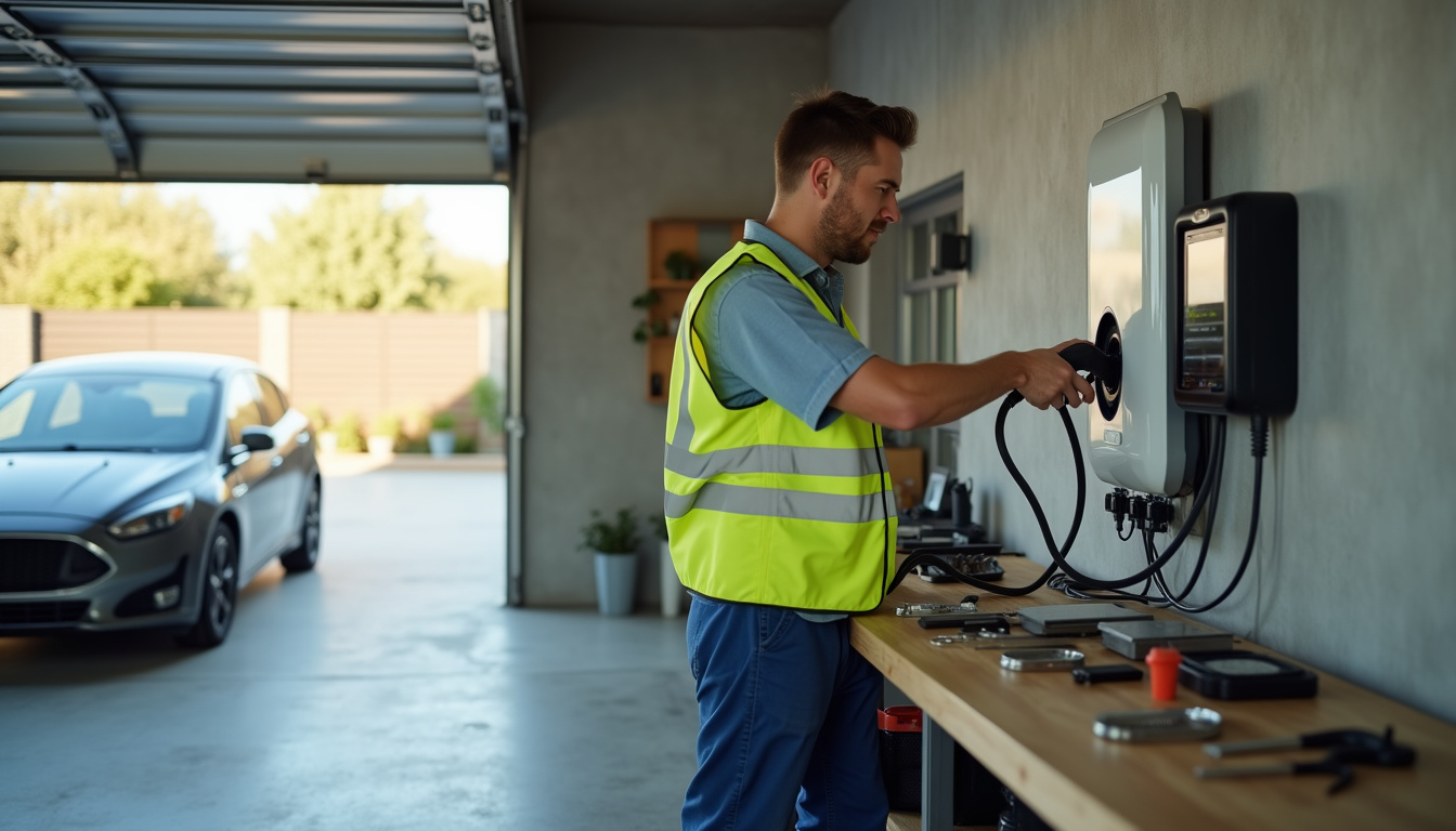 Technicien en train d'installer une wallbox dans un garage à Isques