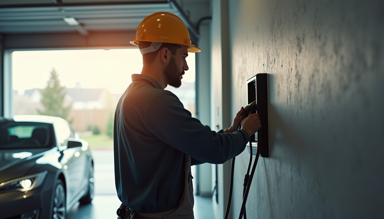 Technicien en train d'installer une wallbox dans un garage à Yutz