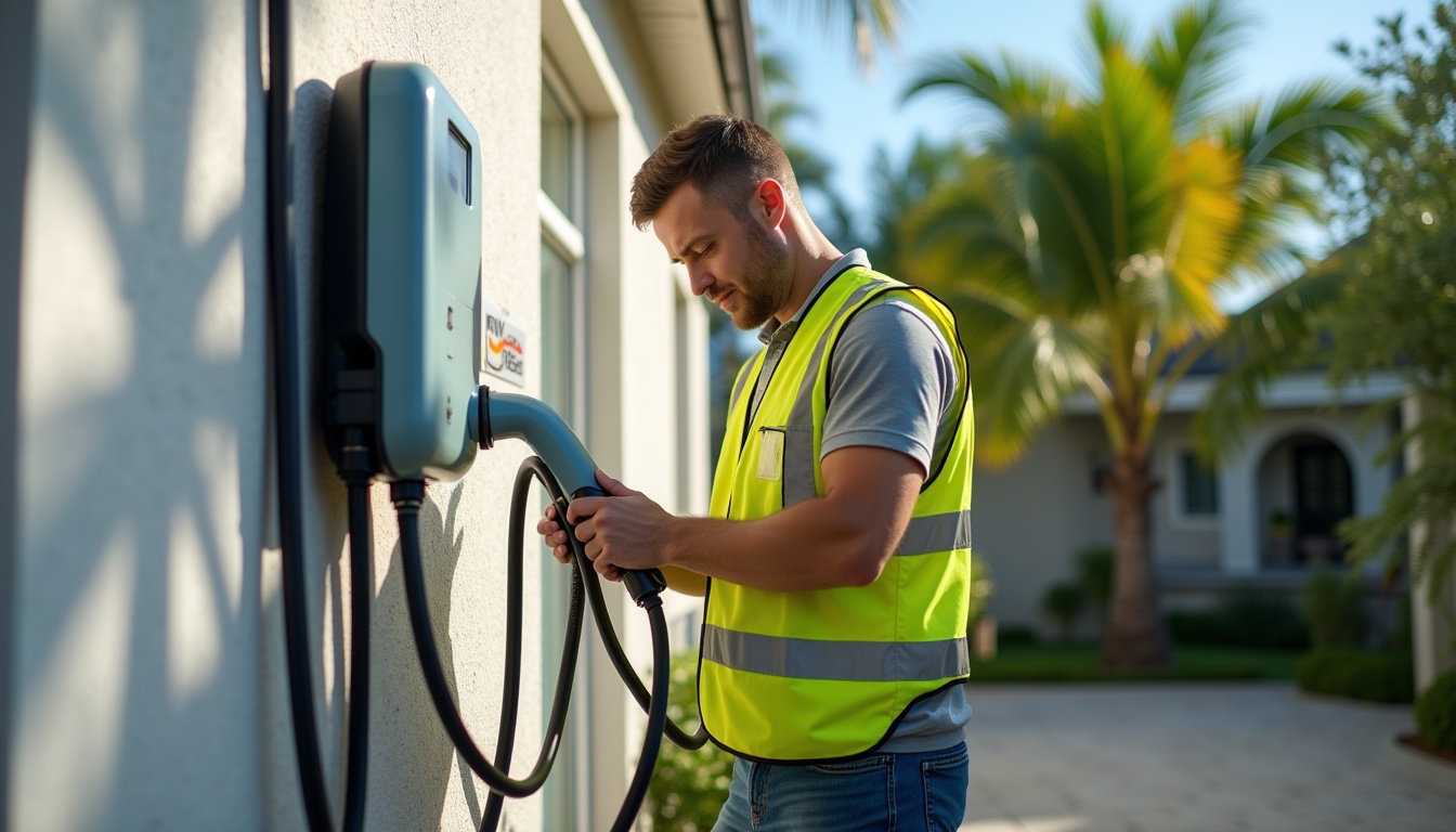 Technicien IRVE certifié en train d'installer une borne électrique à Le Lorrain