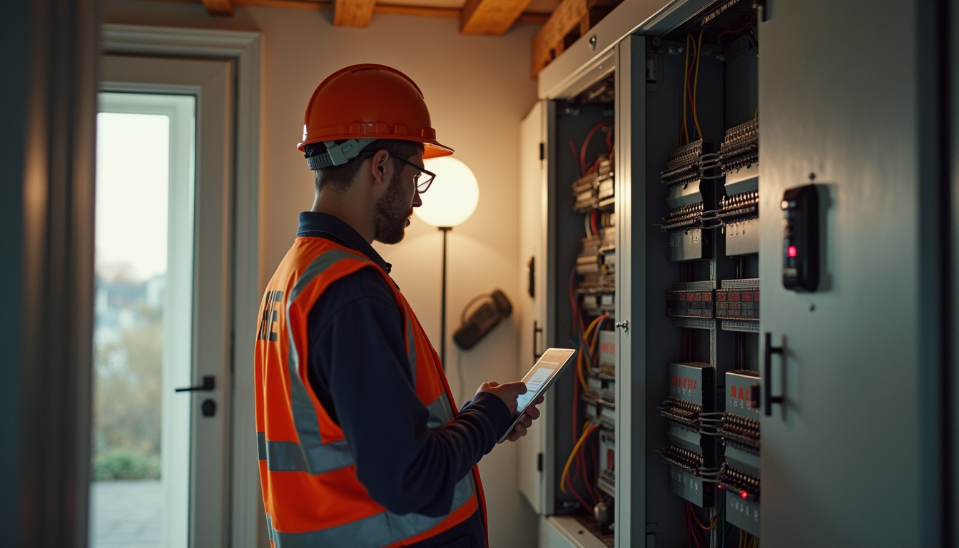 Technicien IRVE effectuant une étude préalable sur l'installation électrique d'une maison à Escaudain