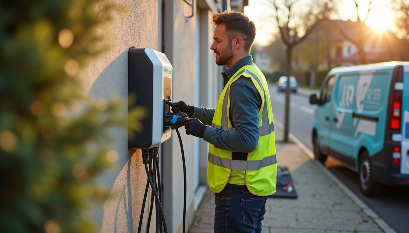 Technicien IRVE en intervention pour l'installation d'une borne de recharge à Colombes