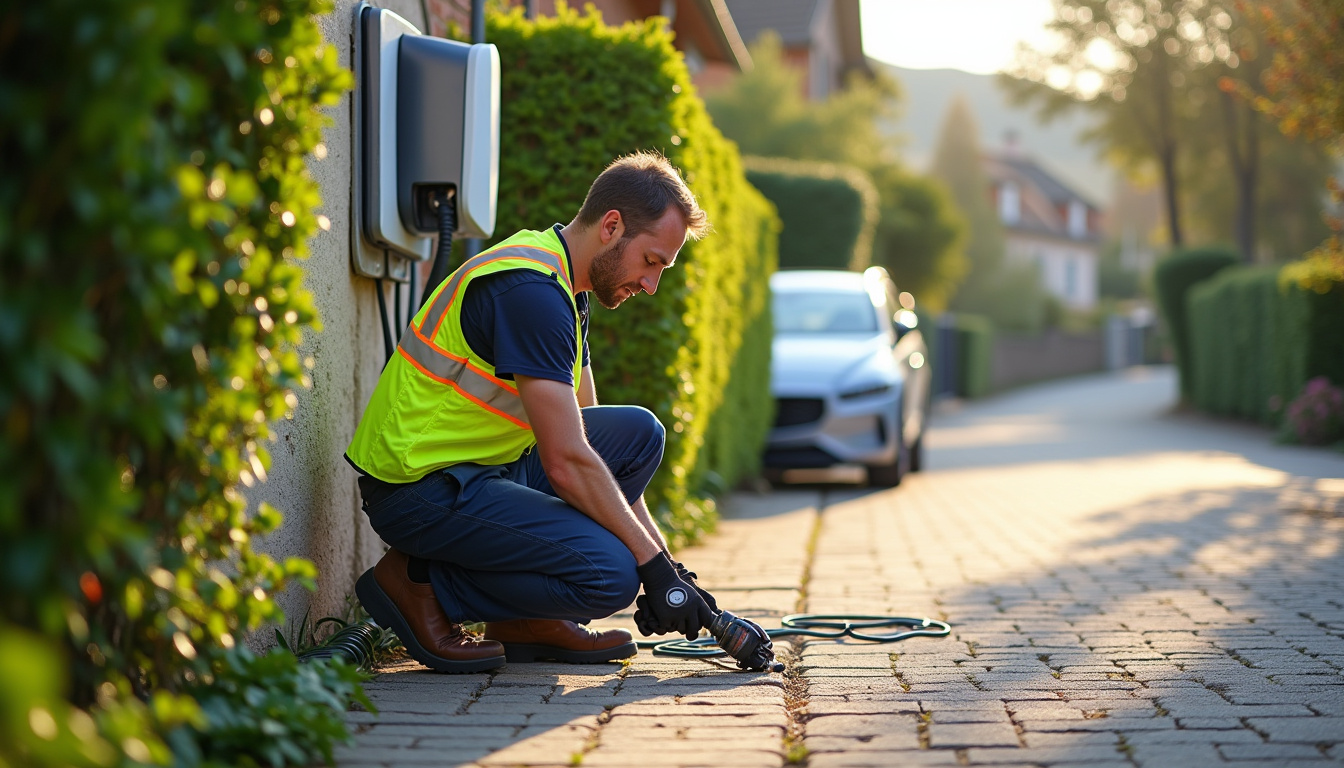 Technicien IRVE en intervention pour l'installation d'une borne électrique à Renac