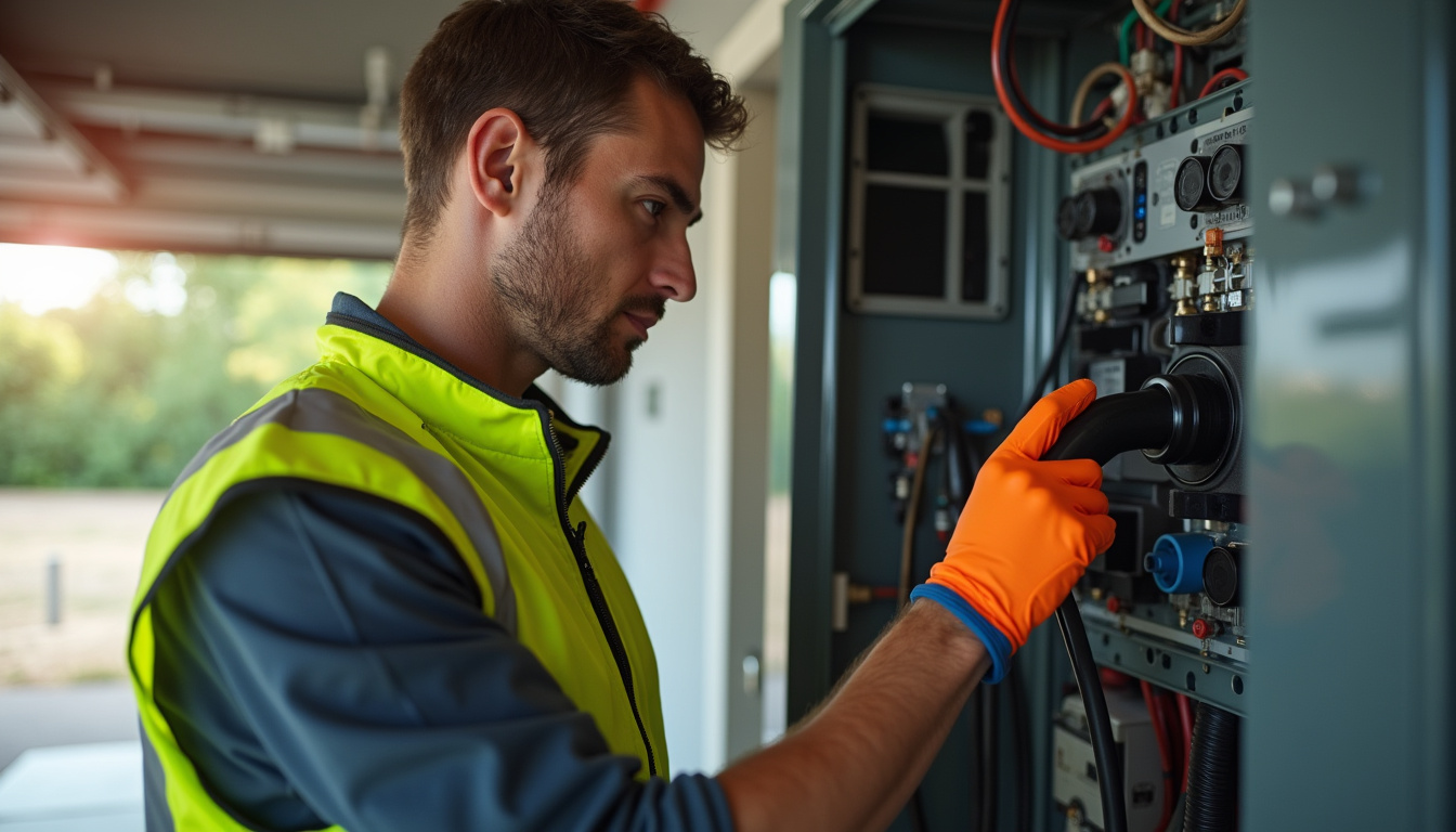 Technicien IRVE en train de vérifier le tableau électrique avant installation d'une borne de recharge