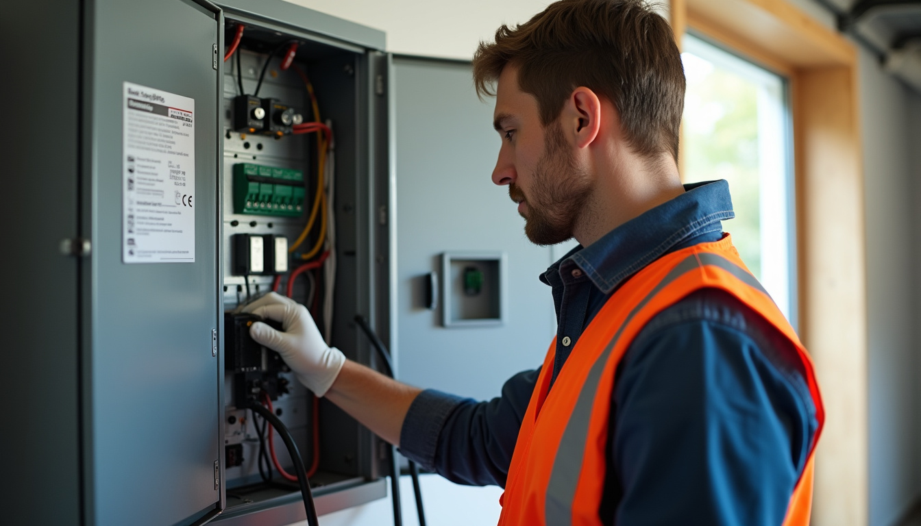 Technicien IRVE en train de vérifier les connexions d'un tableau électrique avant installation d'une borne