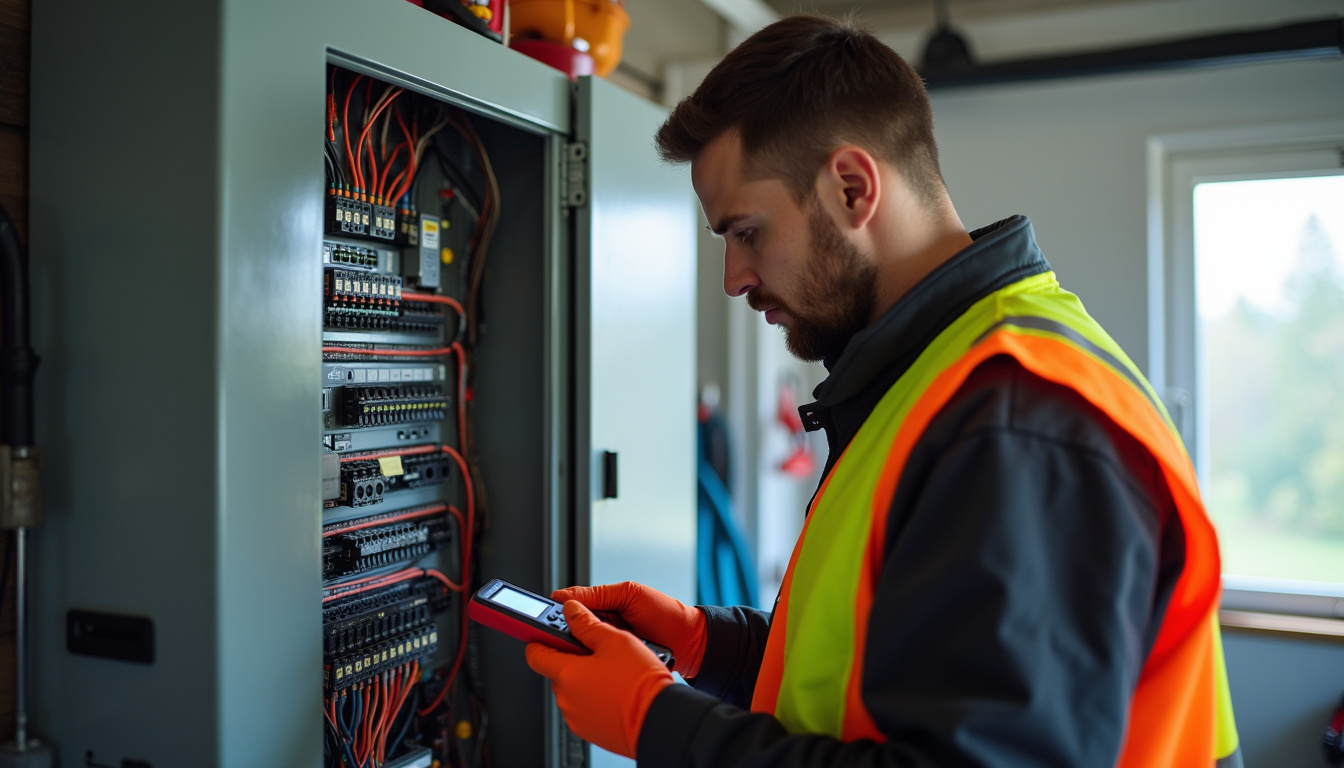 Technicien IRVE en train de vérifier un tableau électrique avant installation d'une borne de recharge