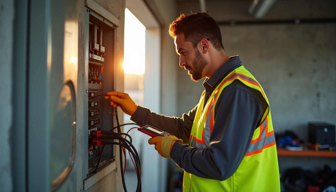 Technicien IRVE en train de vérifier un tableau électrique avant installation
