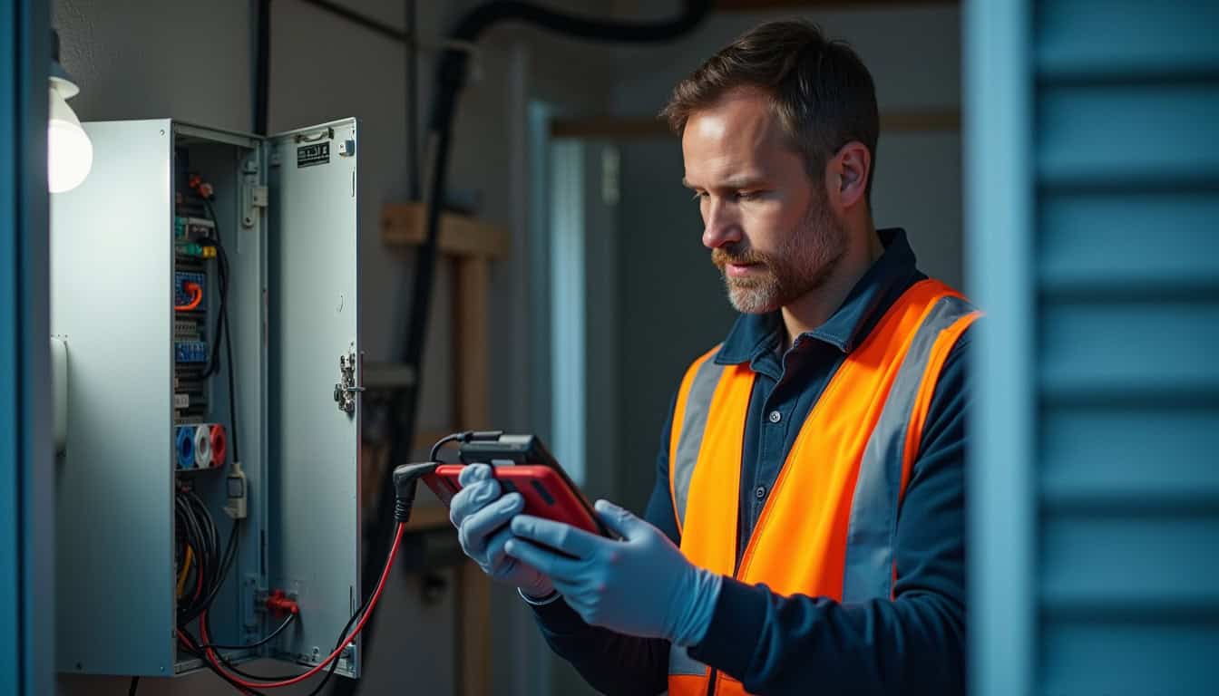 Technicien IRVE en train d’évaluer l’installation électrique pour une borne de recharge