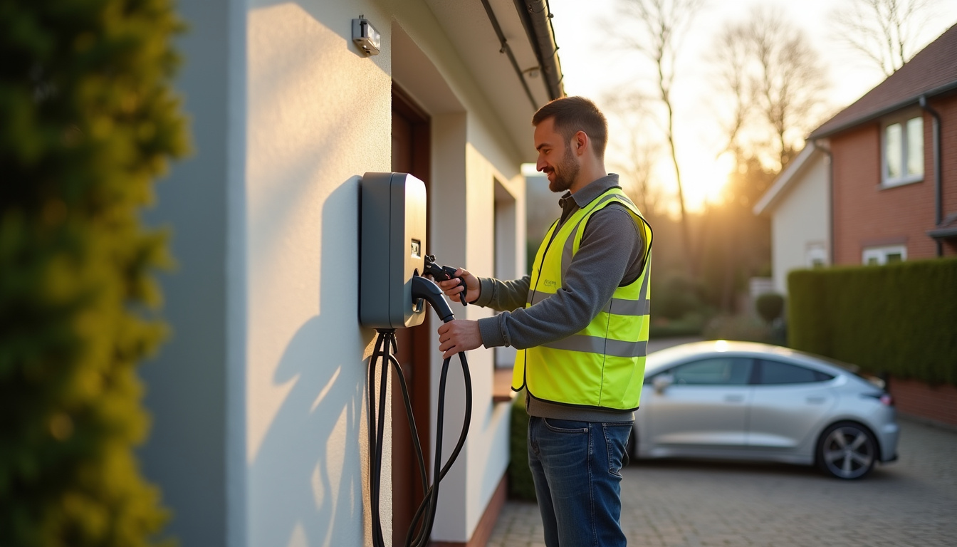 Technicien IRVE en train d'installer une borne de recharge à domicile à Vimy