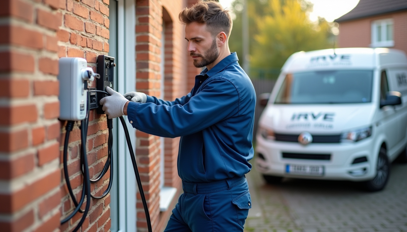 Technicien IRVE en train d’installer une borne de recharge dans une maison à Vernou-la-Celle-sur-Seine