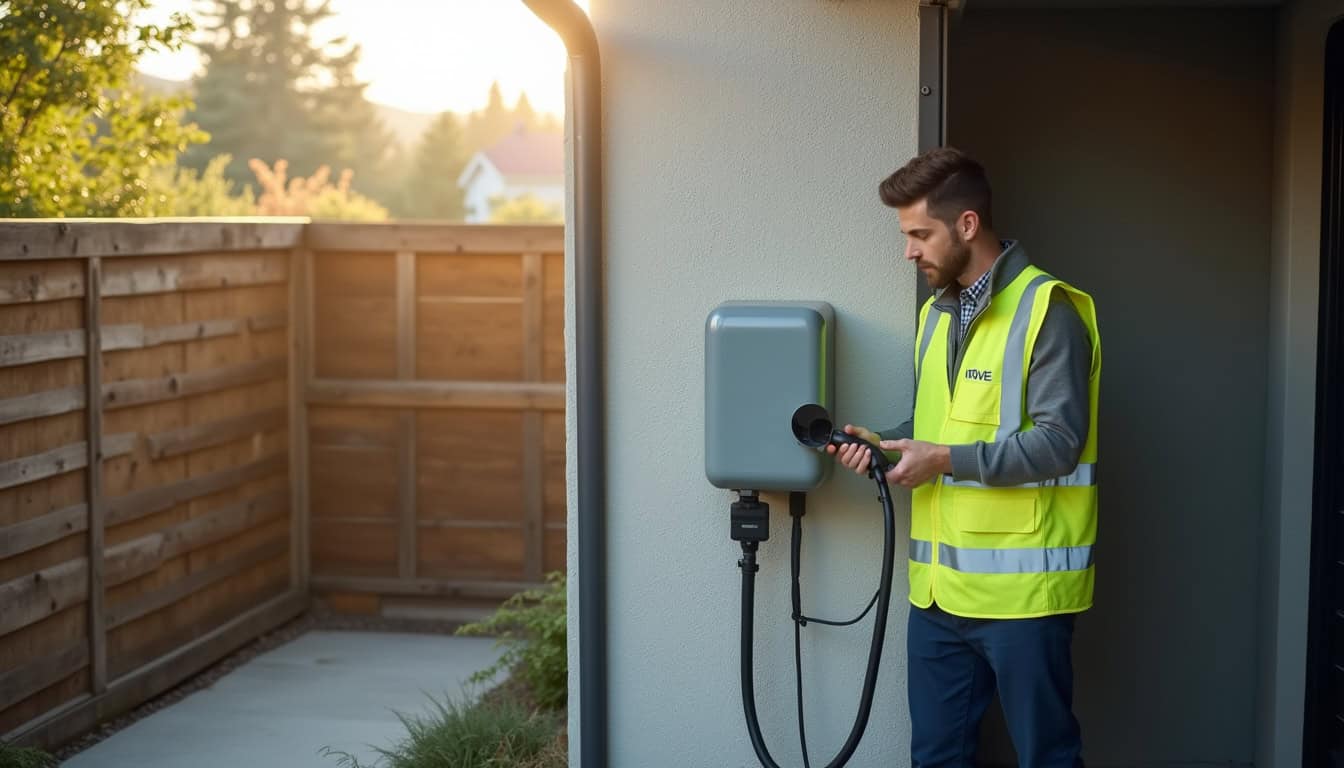 Technicien IRVE en train d'installer une borne de recharge électrique à Rougemont