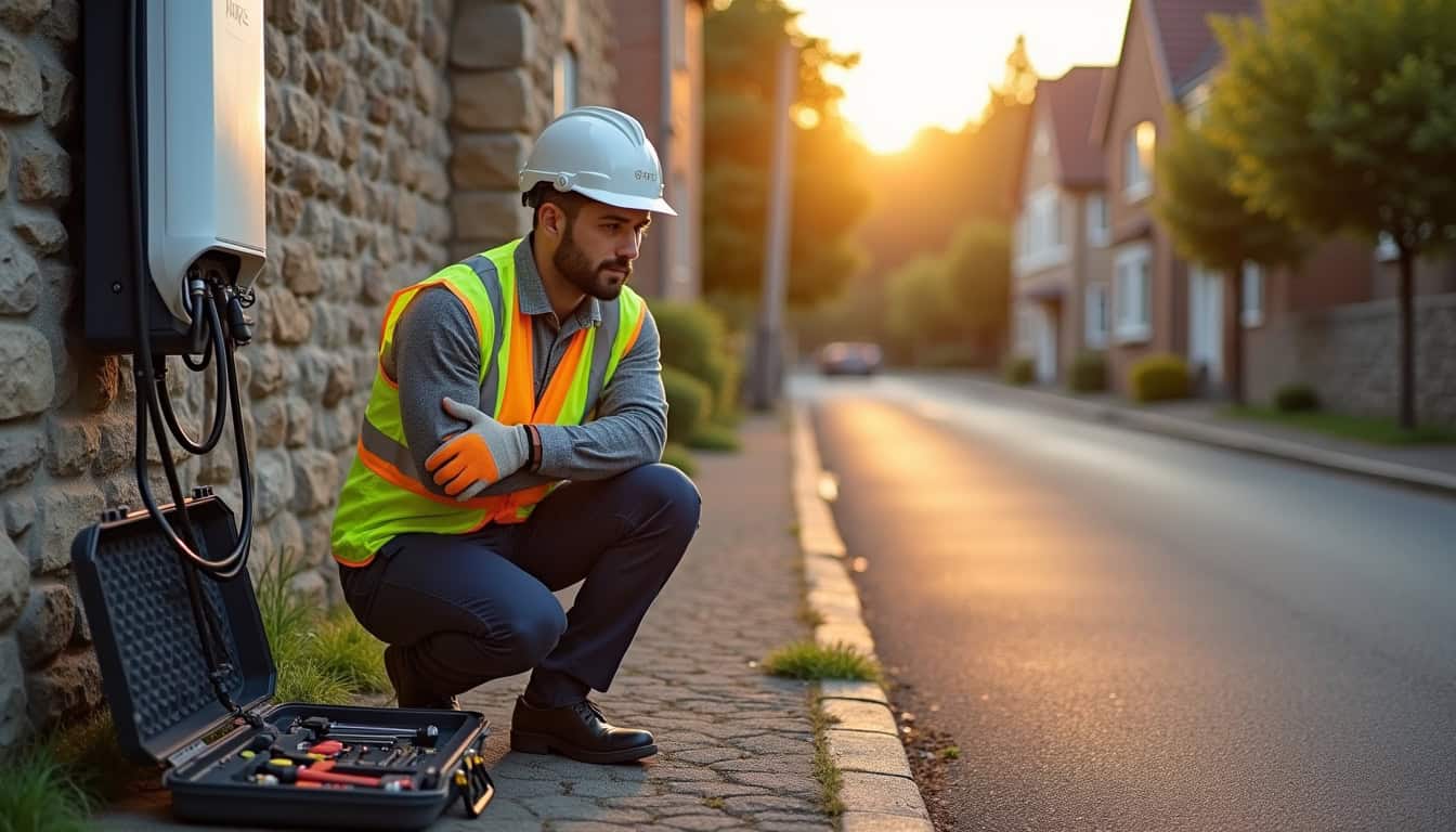 Technicien IRVE en train d'installer une borne électrique à Orval
