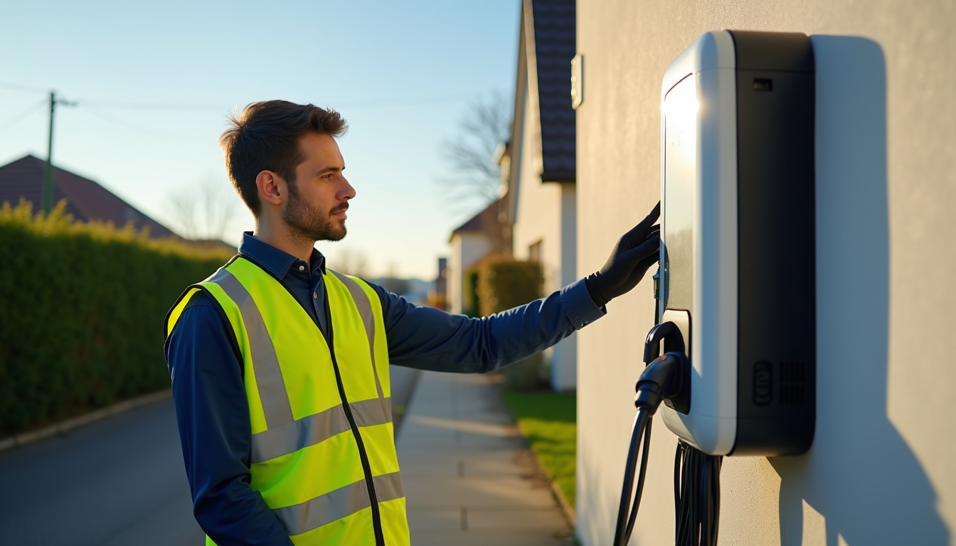 Technicien IRVE en train d'installer une borne électrique à Vif