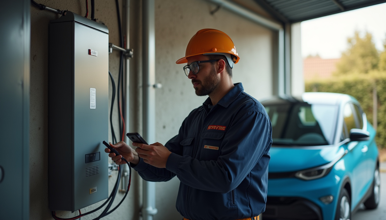 Technicien IRVE réalisant un diagnostic électrique avant installation d'une borne de recharge à Joinville-le-Pont