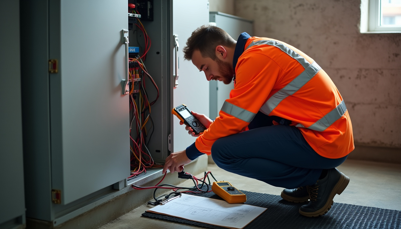 Technicien IRVE réalisant un diagnostic électrique avant installation d'une borne de recharge à Tacoignières
