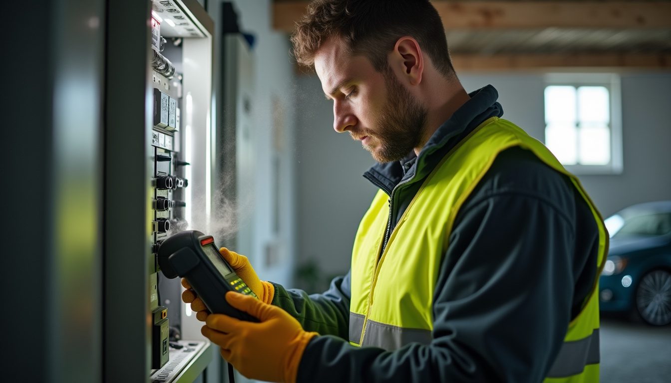 Technicien IRVE vérifiant le tableau électrique avant installation d'une borne de recharge à Vic-sur-Seille