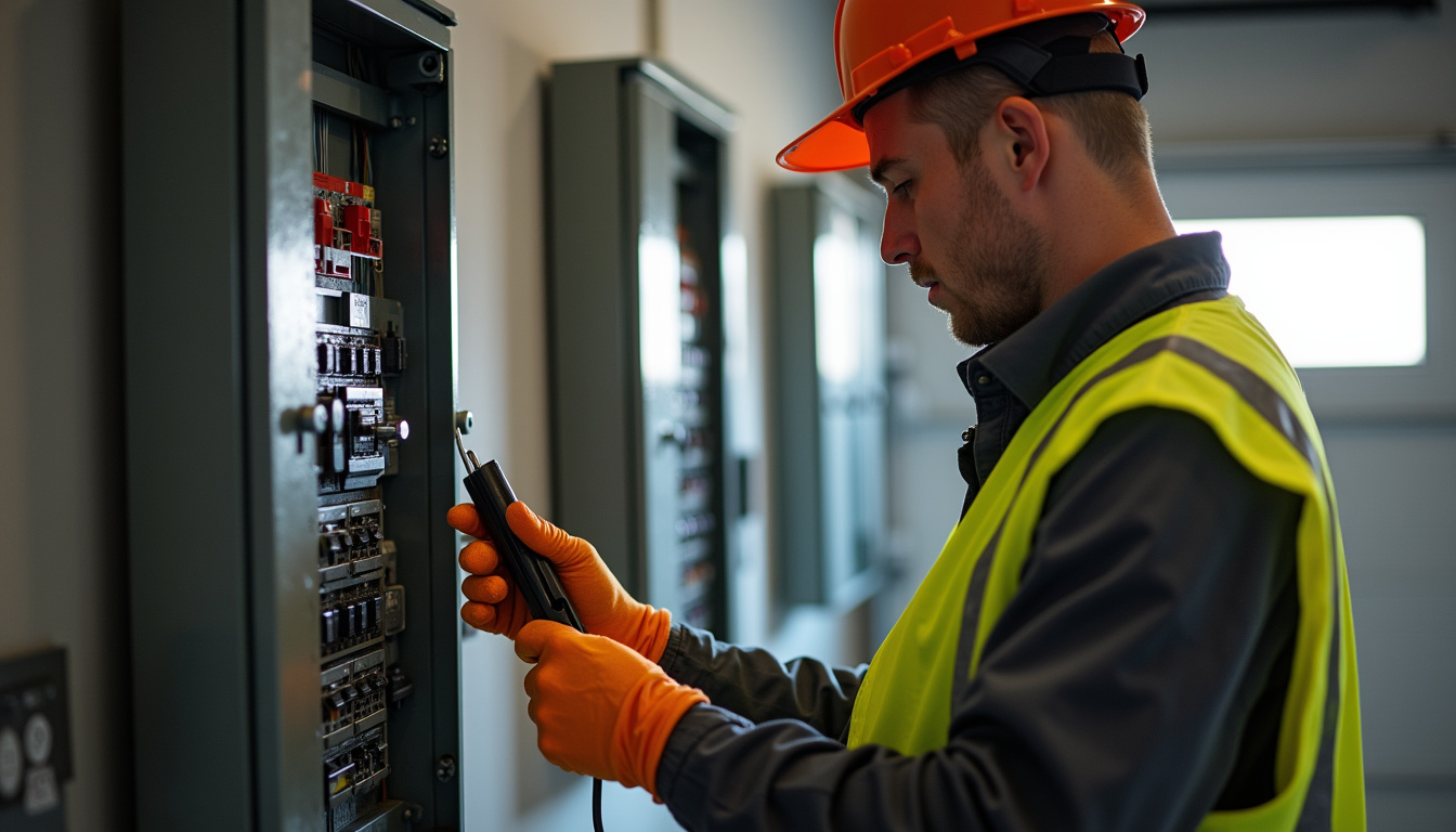 Technicien IRVE vérifiant le tableau électrique avant installation d'une borne de recharge