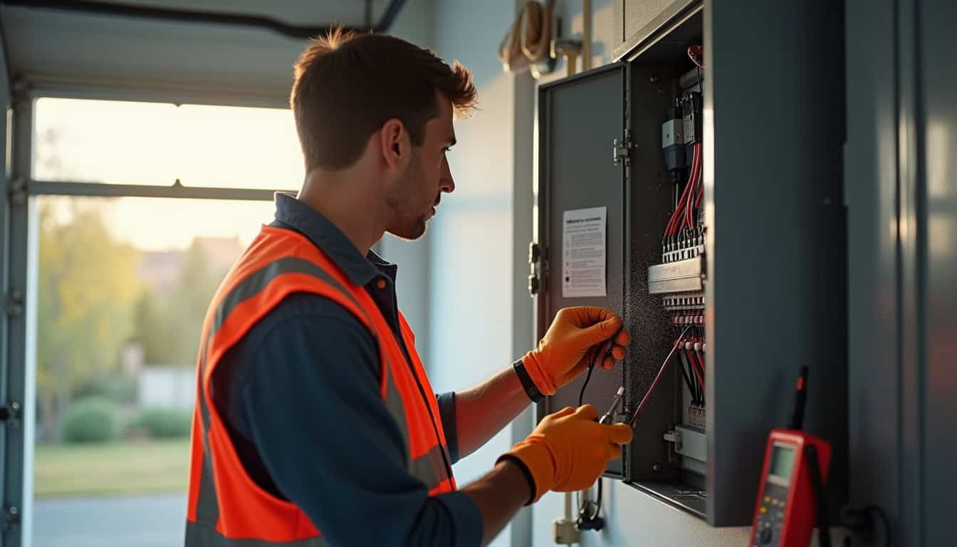Technicien IRVE vérifiant le tableau électrique avant installation