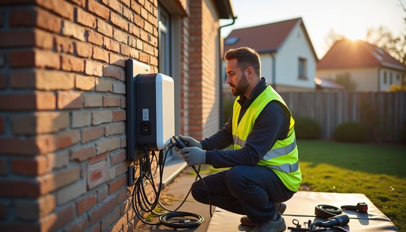 Technicien qualifié IRVE installant une borne électrique à Neufmoutiers-en-Brie