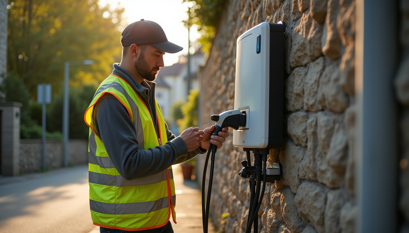 Technicien vérifiant le fonctionnement d'une borne de recharge à Irigny