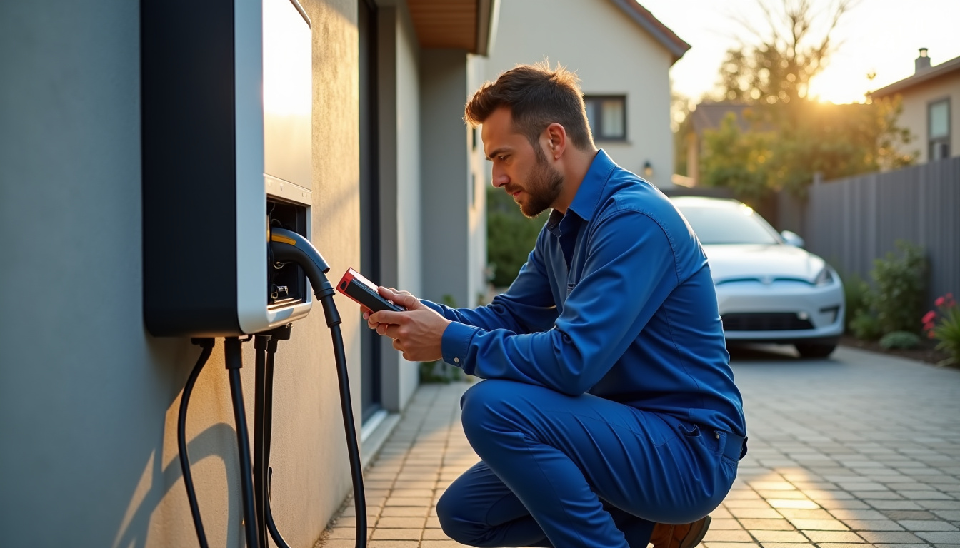 Technicien vérifiant une borne de recharge électrique