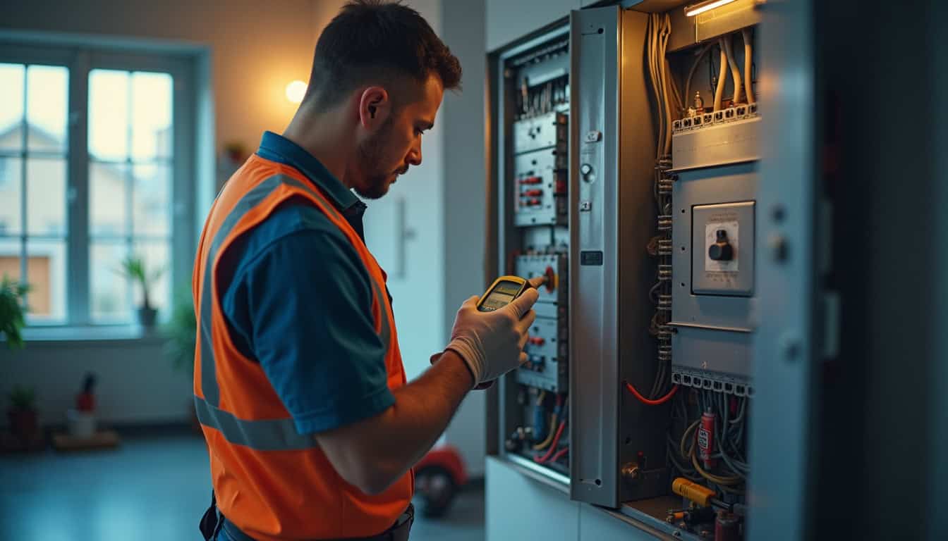 Un électricien vérifie le tableau électrique avant installation d'une borne de recharge